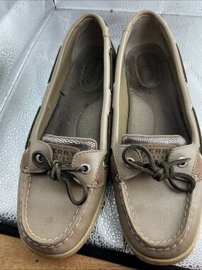 Sperry Top-Slider Women’s Slip-on Tan/Metallic Boat Shoes Sz 9